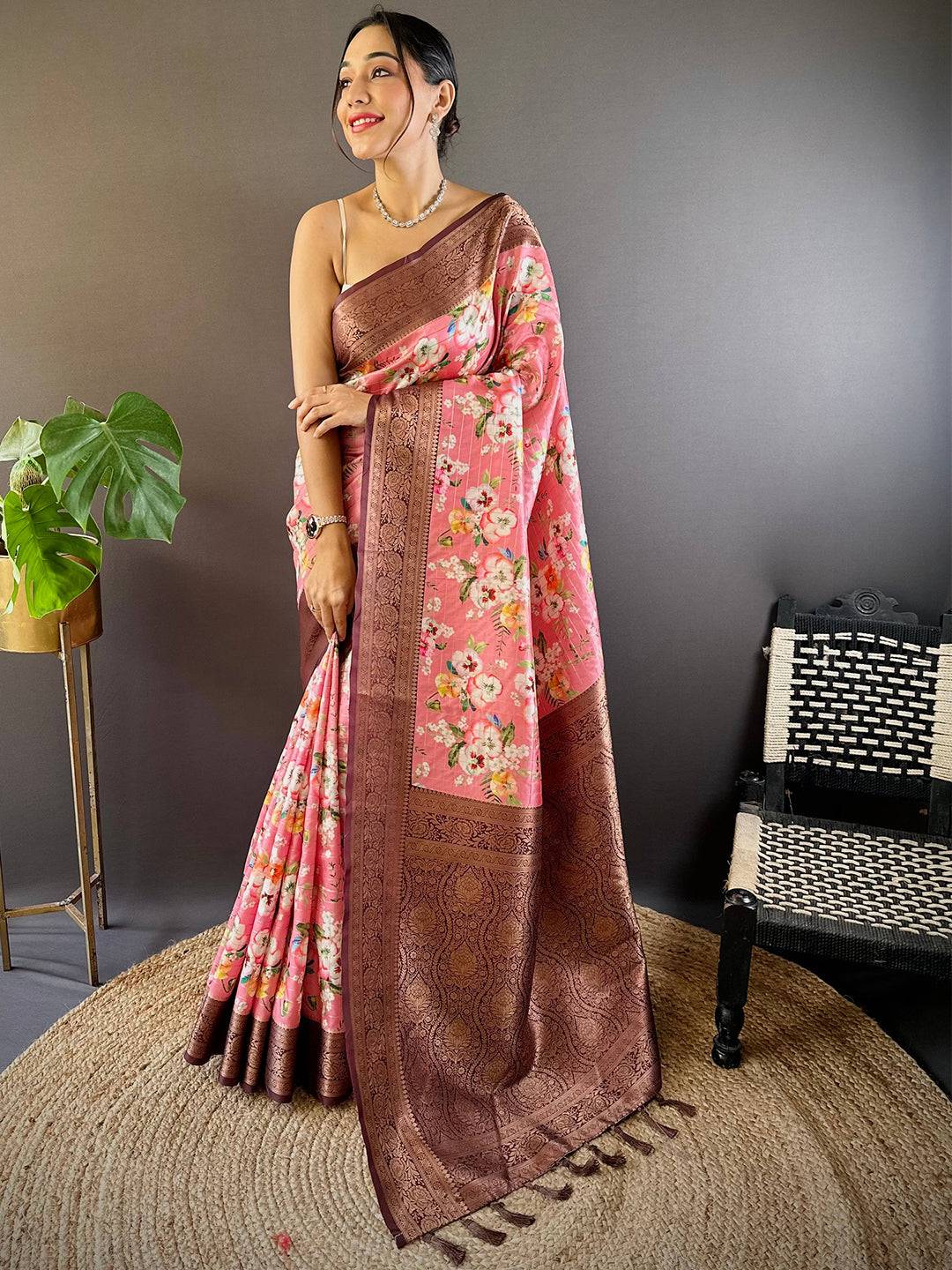 Blush Radiance Pink Floral Saree