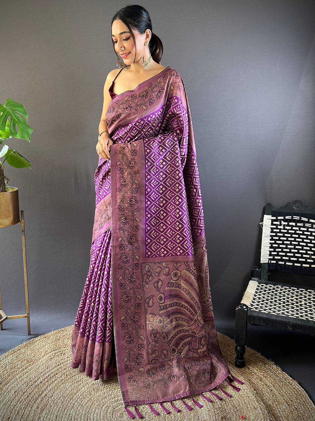 Purple Patola Kalamkari Saree