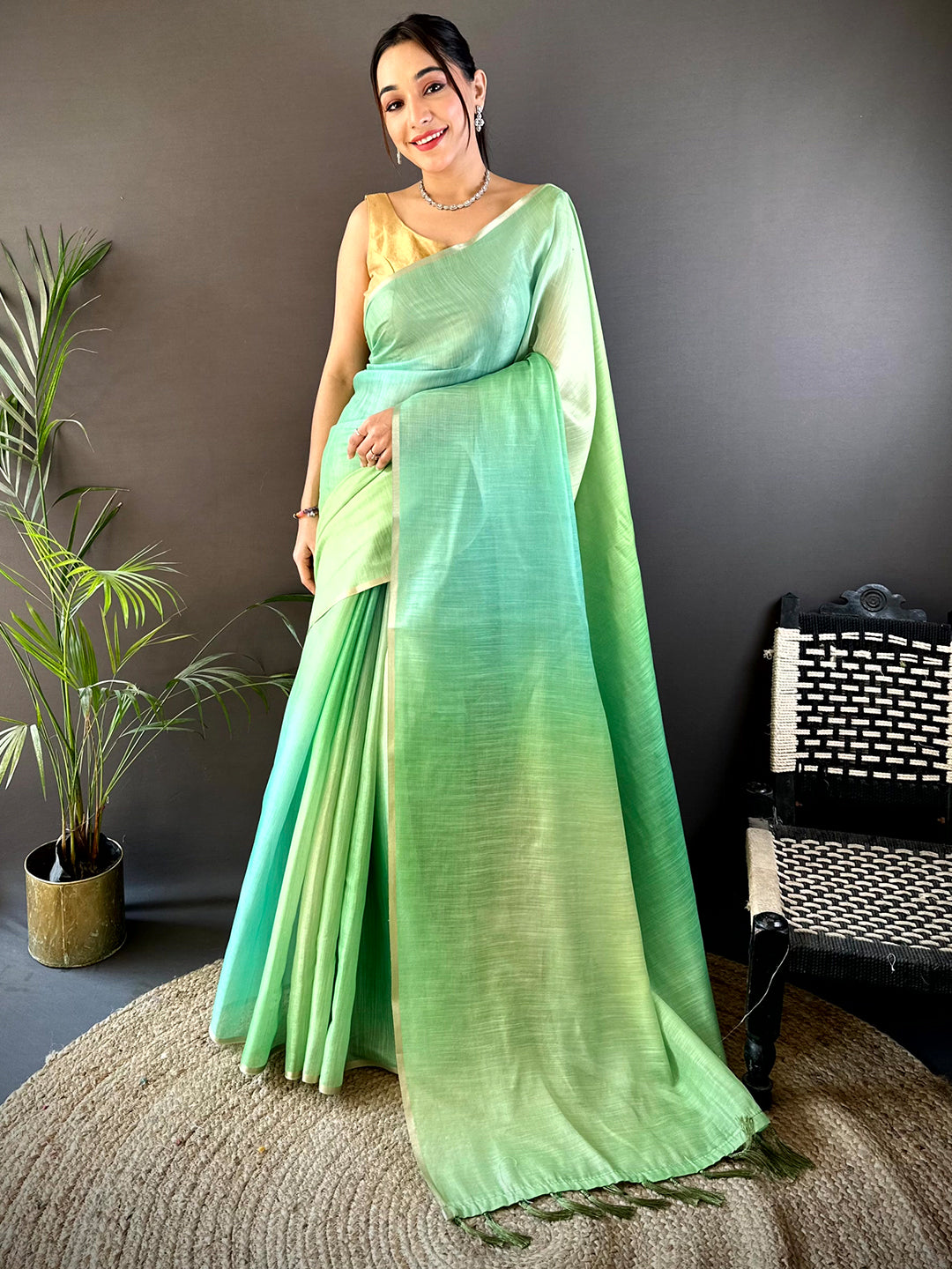 Green Ombre Chanderi Tissue Saree