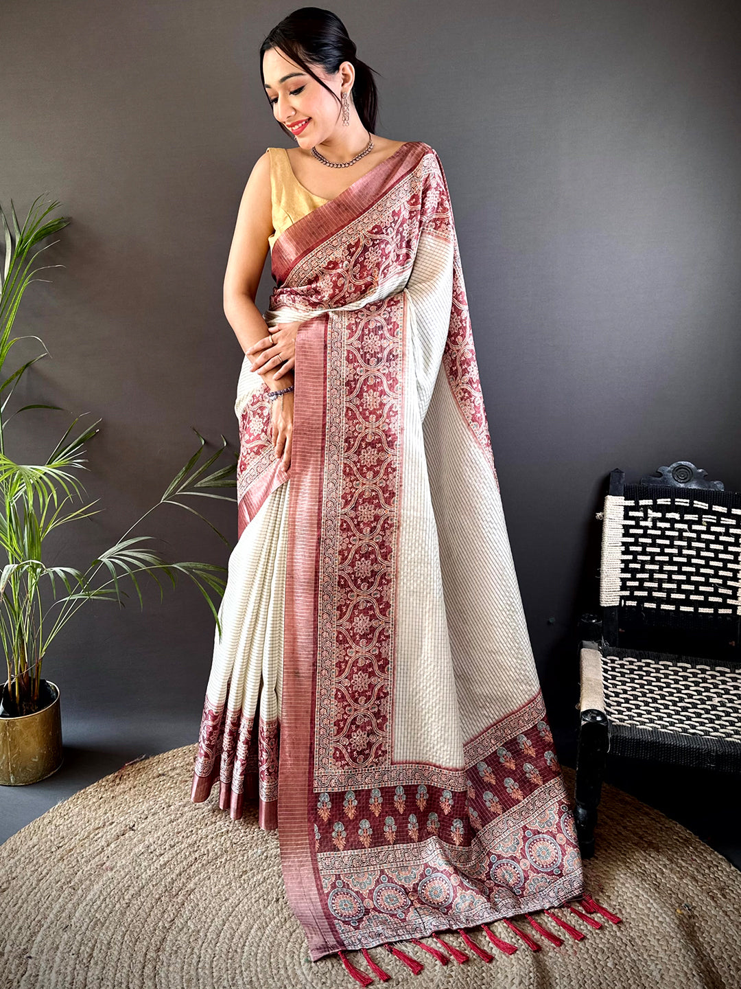 Maroon Soft Silk Floral Digital Saree