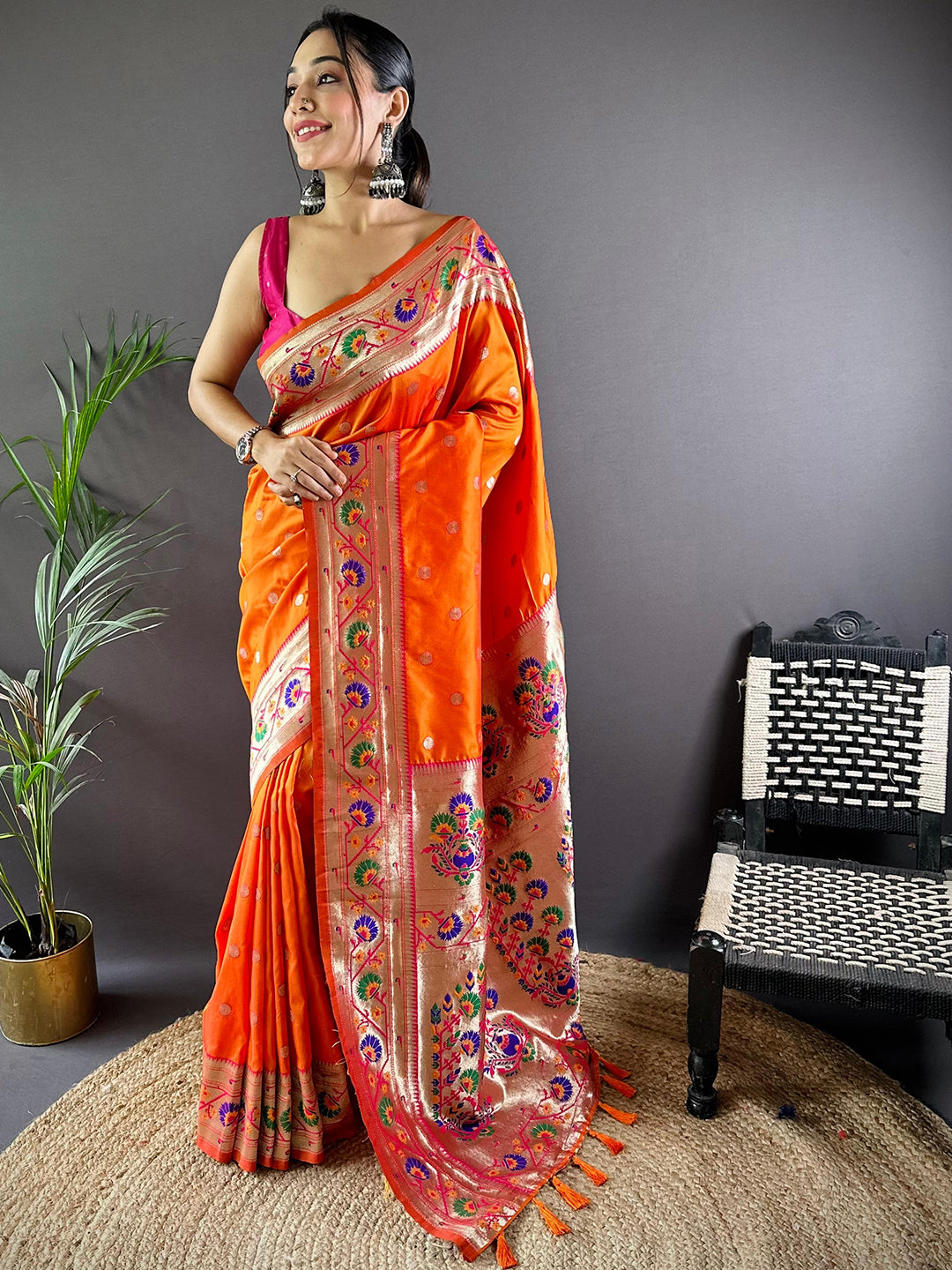 Orange Colour Yevla Paithani Soft Silk Saree