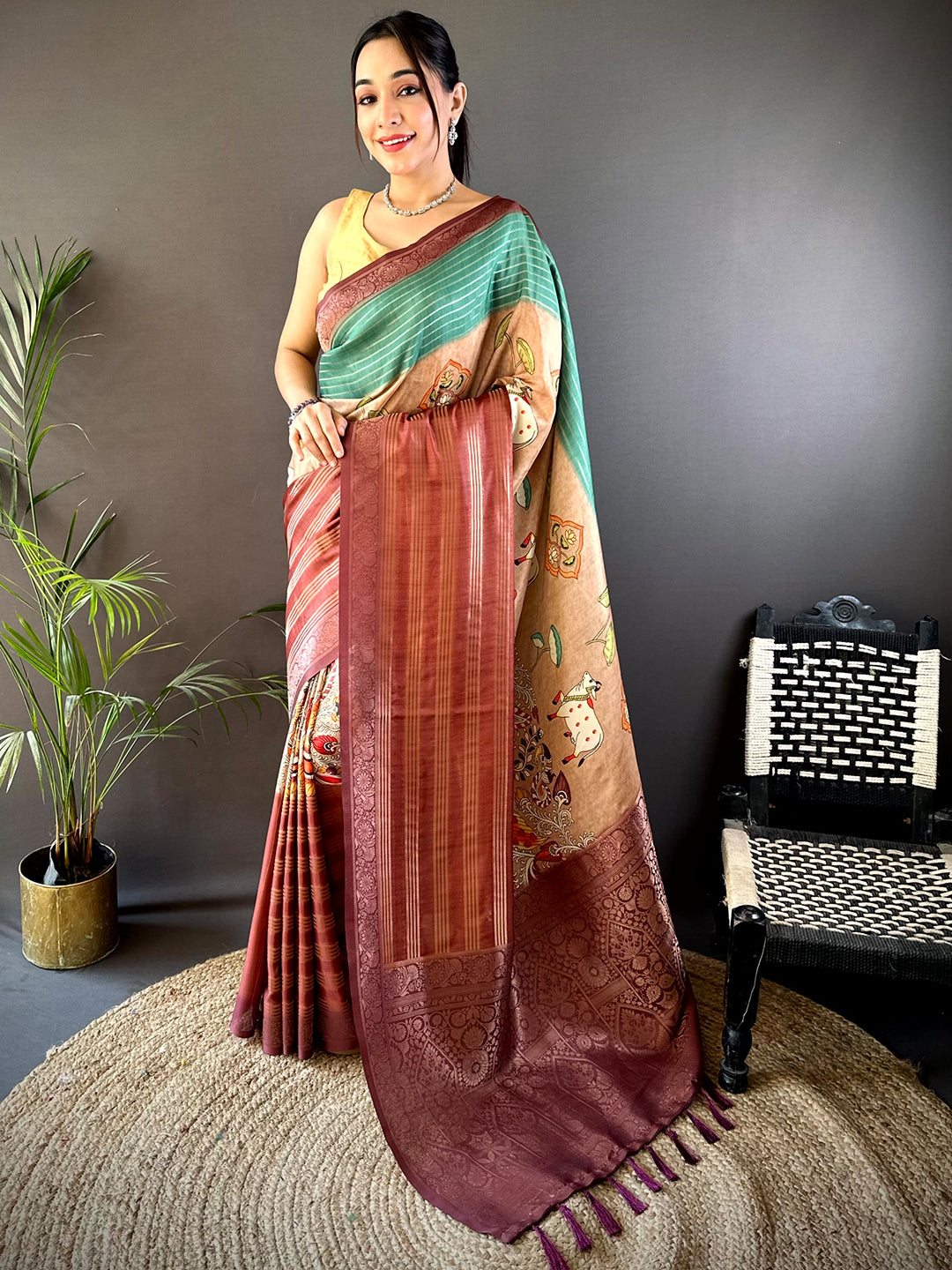 Green Soft Crep Silk Ombre Print Saree