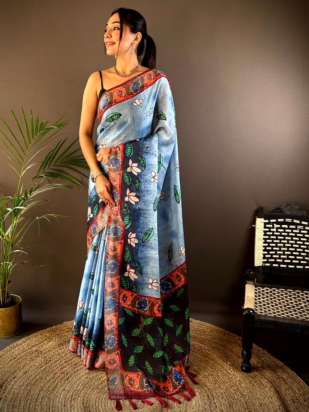 Blue Georgette Pichwai Print Saree