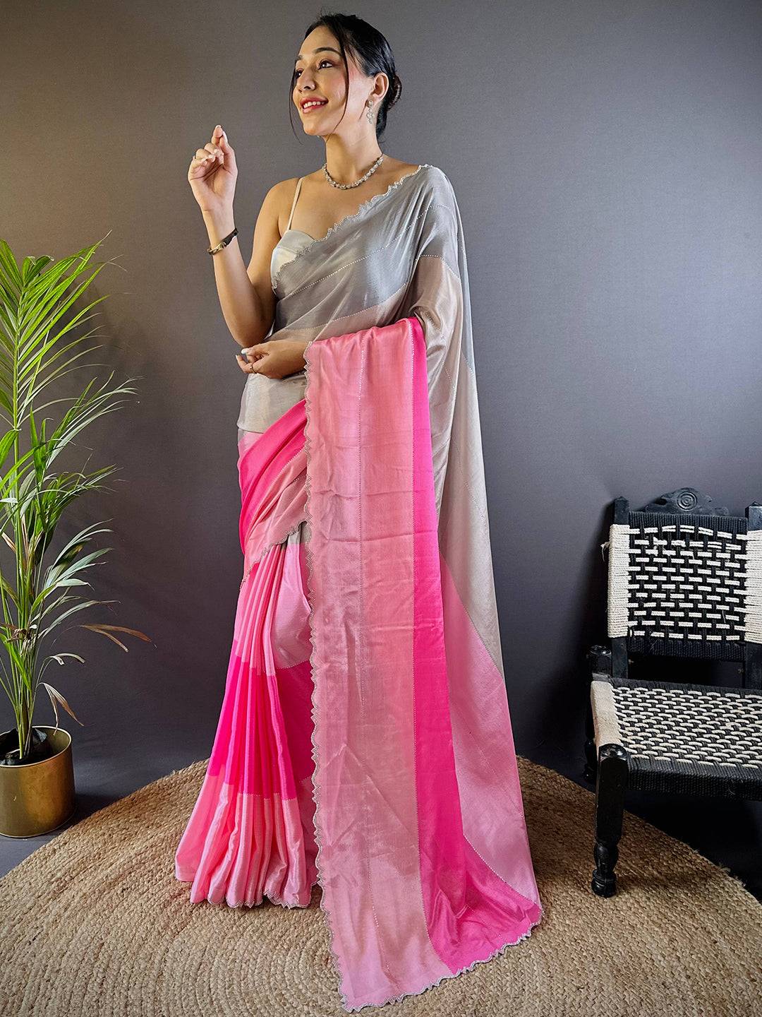 Zarocan Stone Cut Work Border Saree