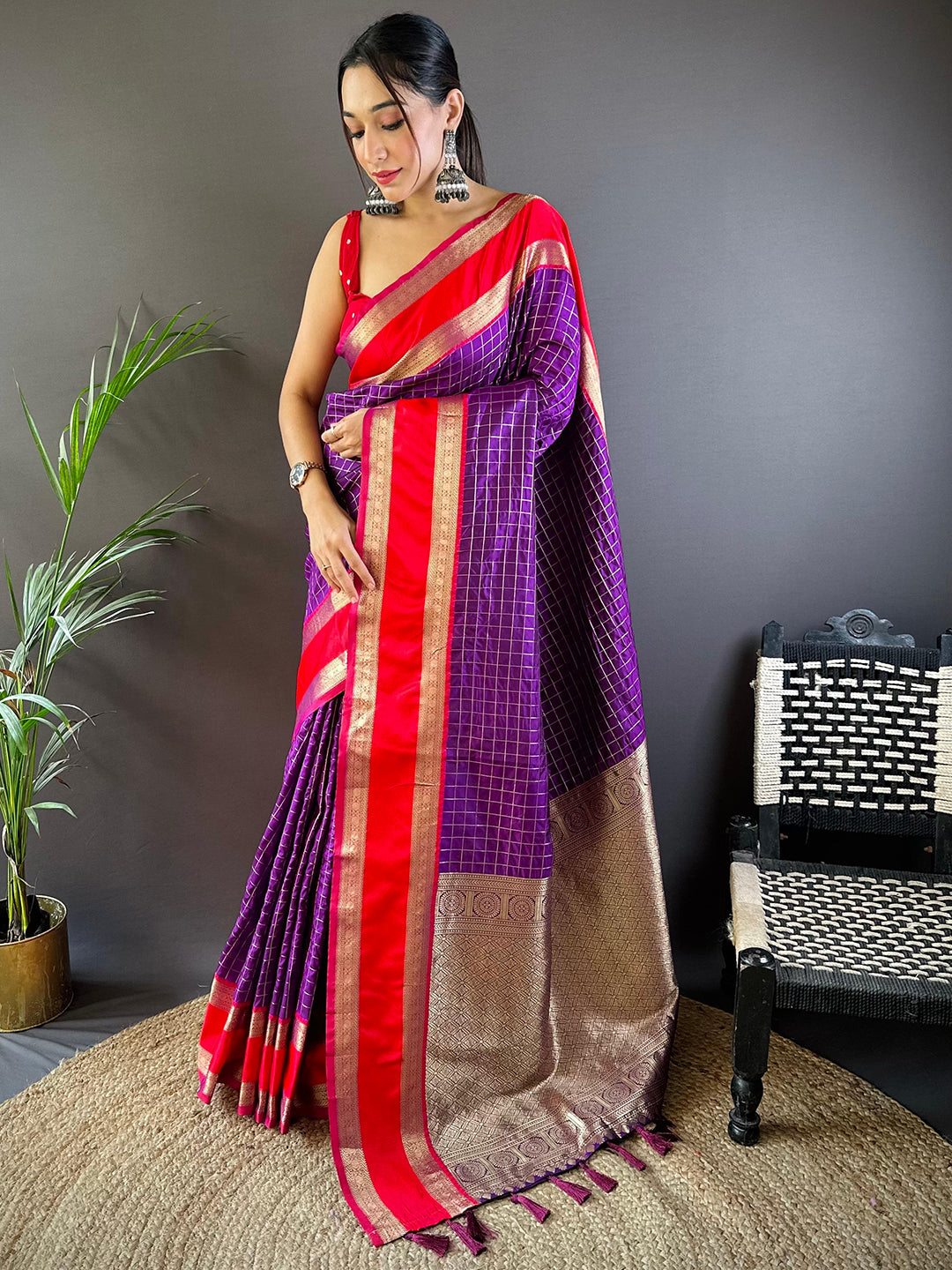 Purple Colour Silk Woven Kanchi Banarasi Saree