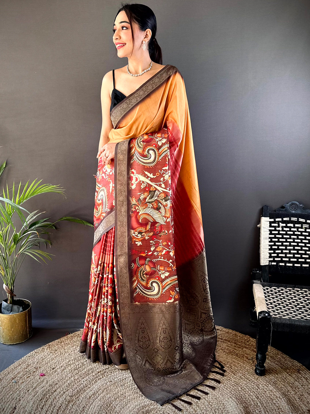 Merigold Kalamkari Ombre Soft Silk Saree