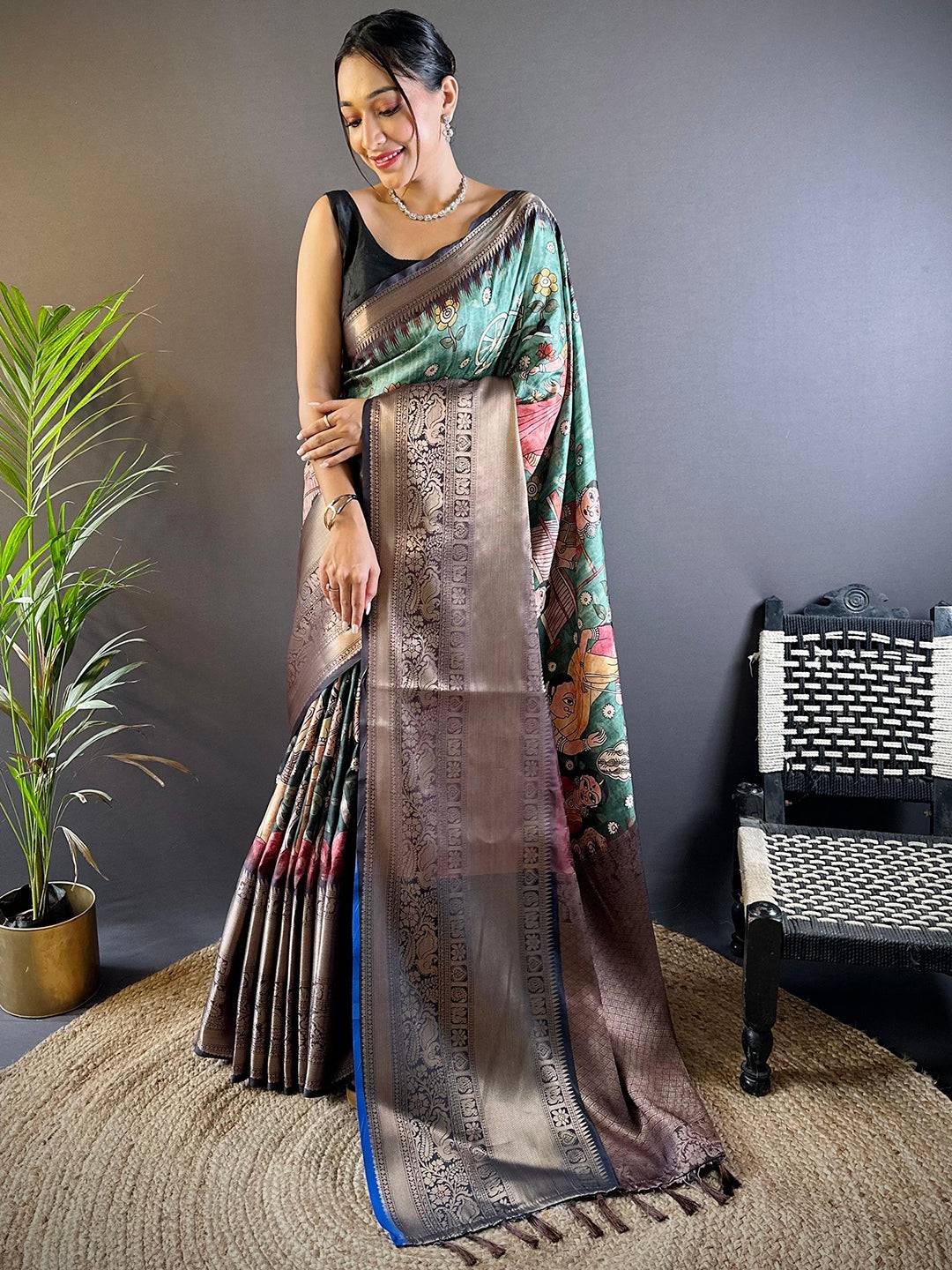 Intricate Rama Green Banarasi Silk Saree