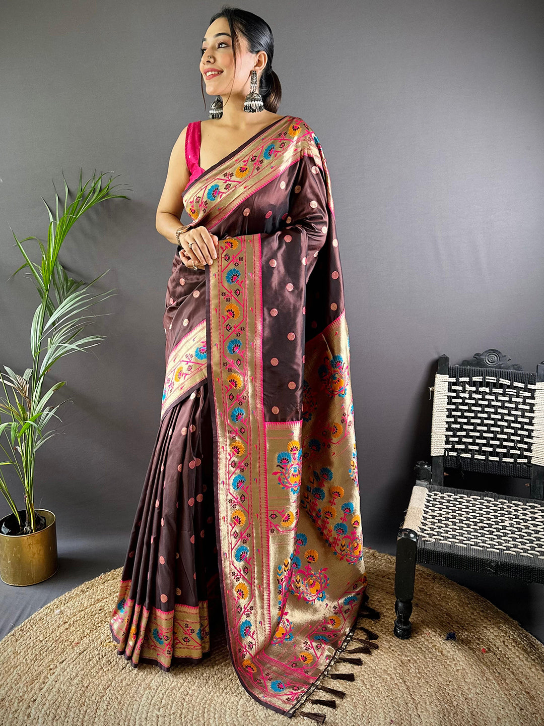 Brown Colour Yevla Paithani Soft Silk Saree