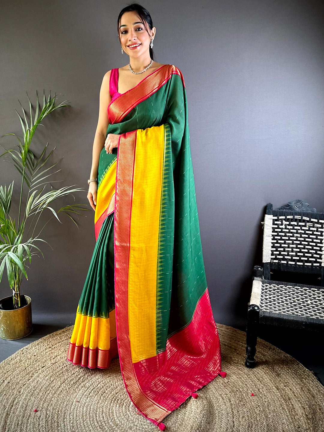 Green Zari Pallu Cotton Viscose Saree