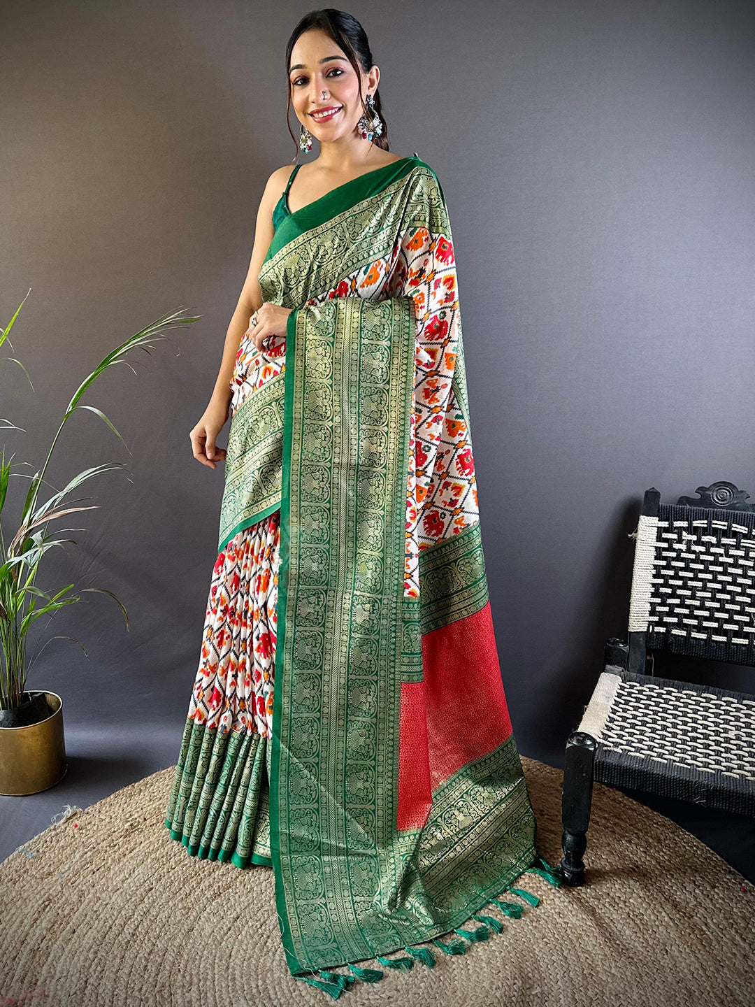 Soft Chanderi Silk Patola Design Festive Wear Saree