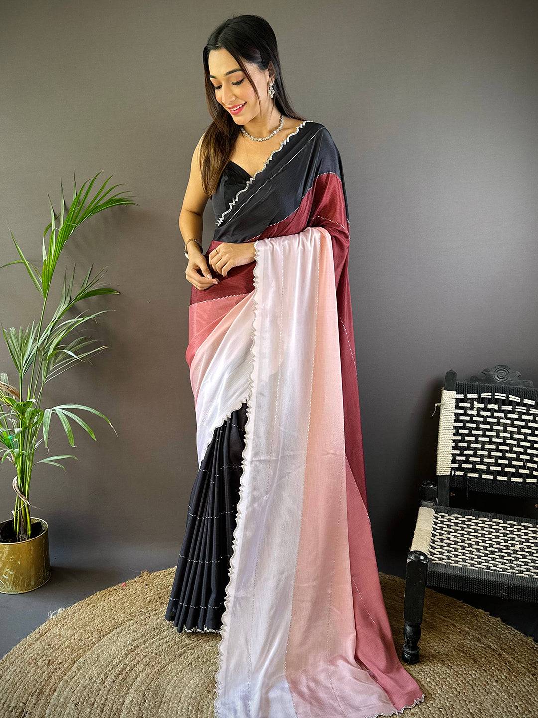 Celestial Glow Zarocan Chiffon Saree