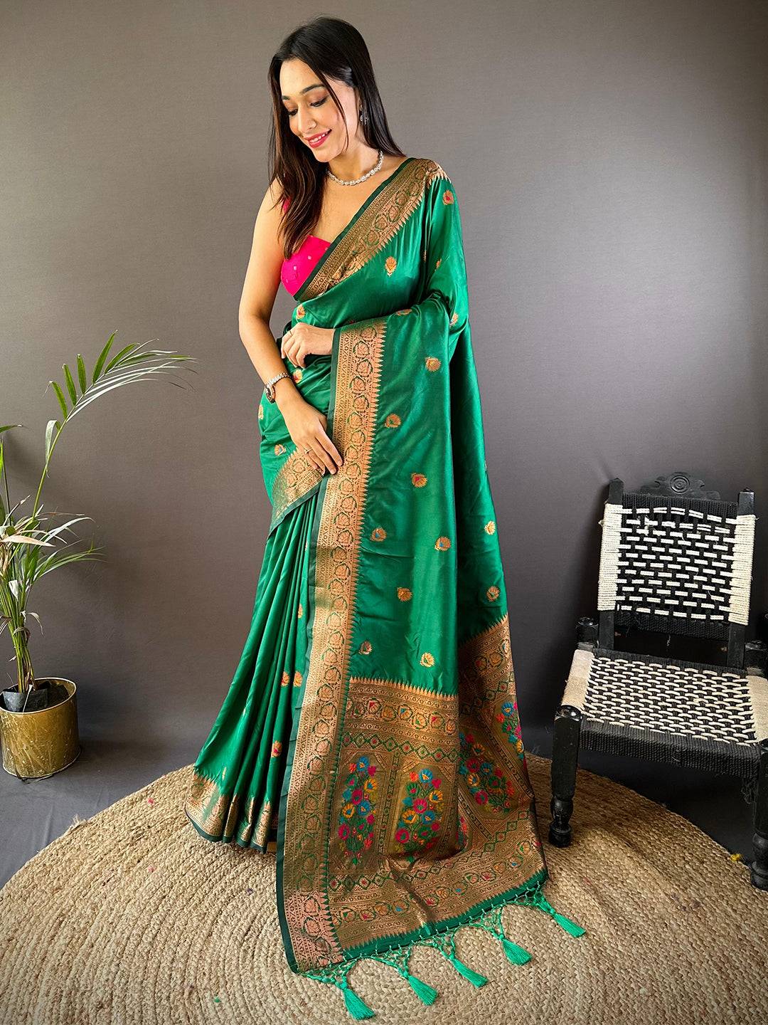 Rama Soft Silk Coppar Zari Weaving Saree