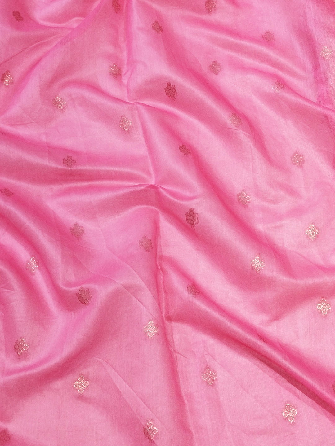 Pink slub silk fabric with zari and Lakhnavi patterns