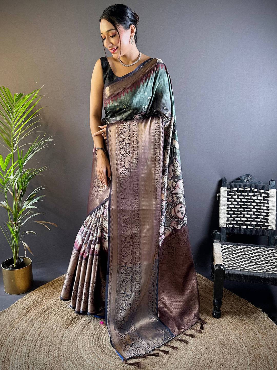 Intricate Teal Banarasi Silk Saree