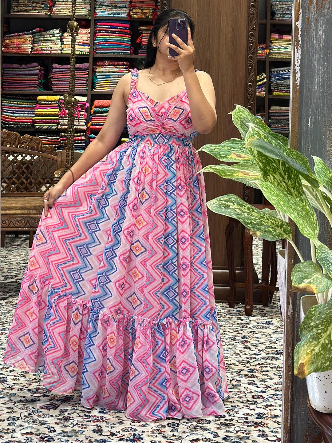 Geometric patterned Primrose Pink Maxi Dress