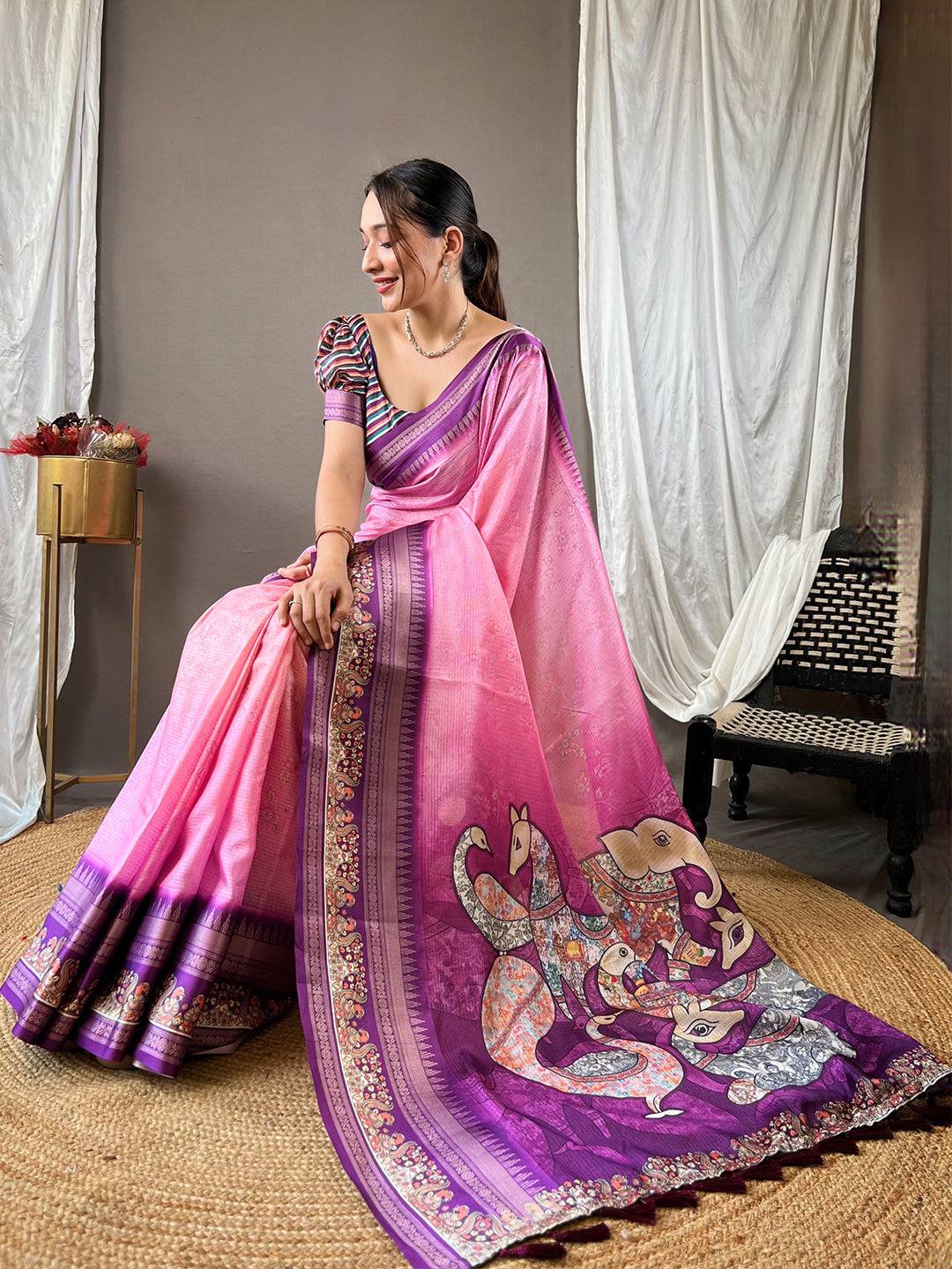 Dahlia Pink Kota Satin Border Saree