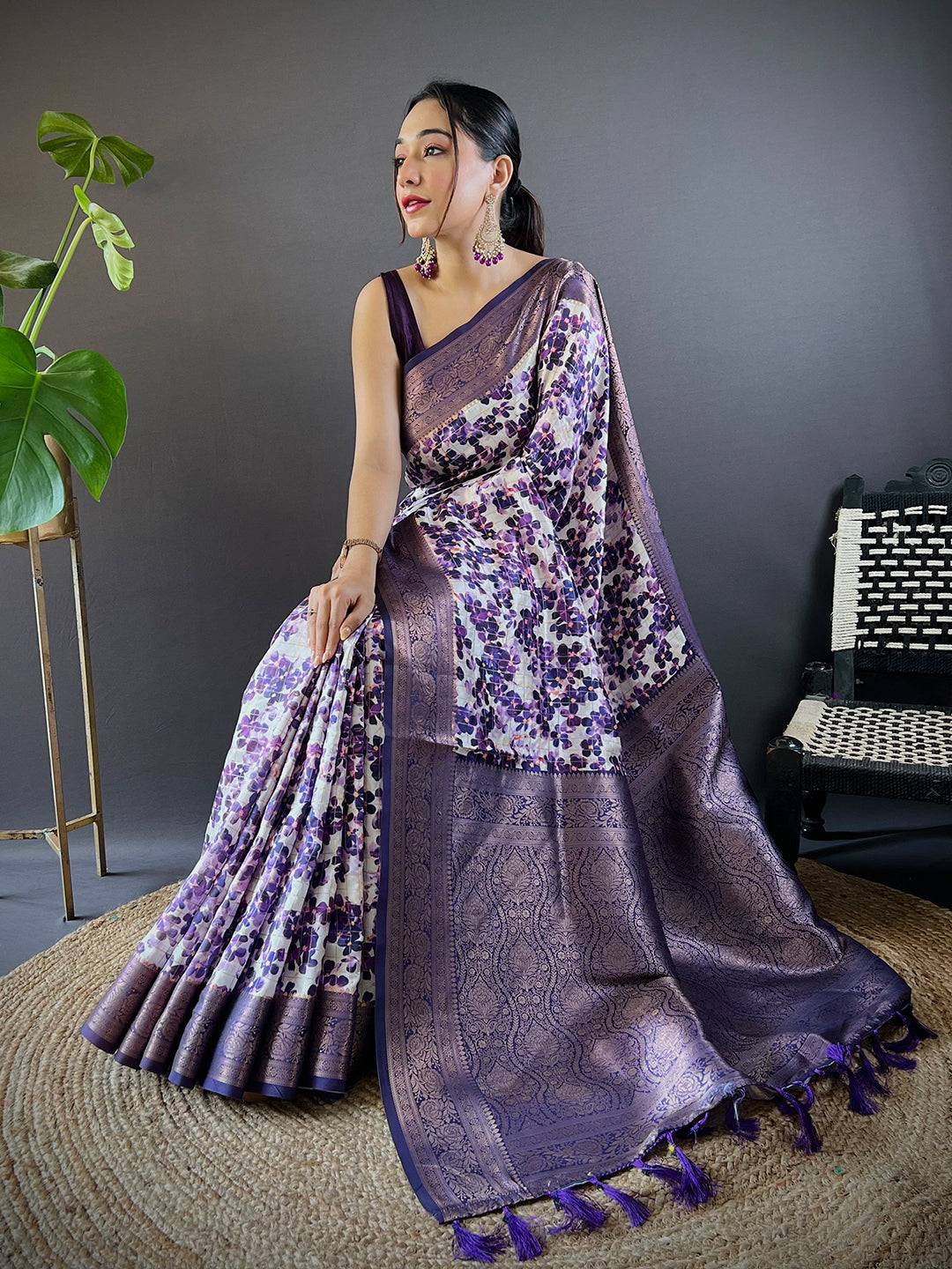 Radiant in Purple Floral Print Saree