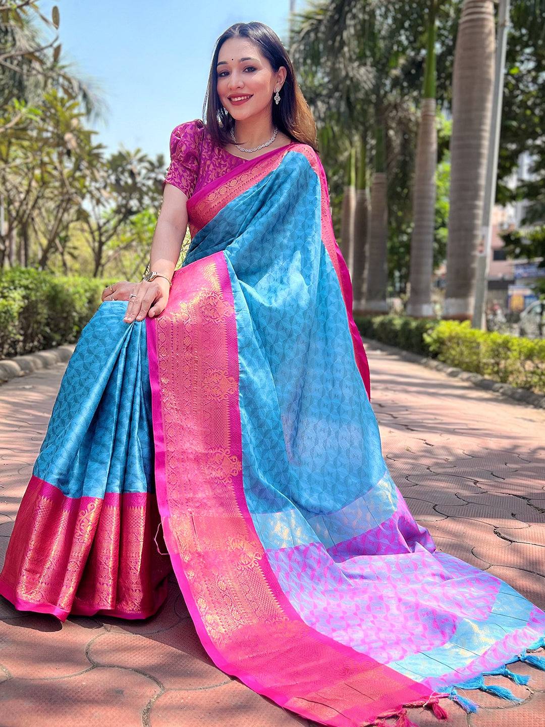 Stylish Kanjivaram silk saree draped elegantly