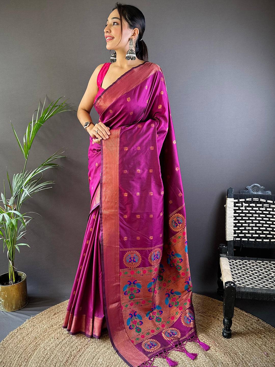 Deep Wine Copper Elegance Soft Silk Saree