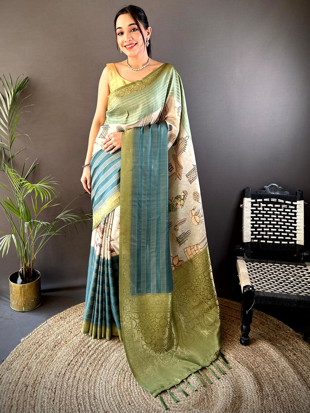 Pista Soft Crep Silk Ombre Print Saree