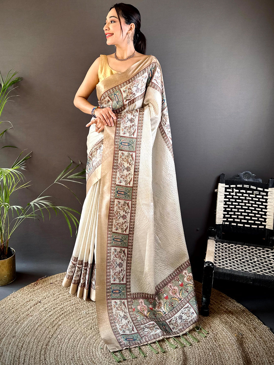 Radiant Off White Soft Silk Digital Print Saree