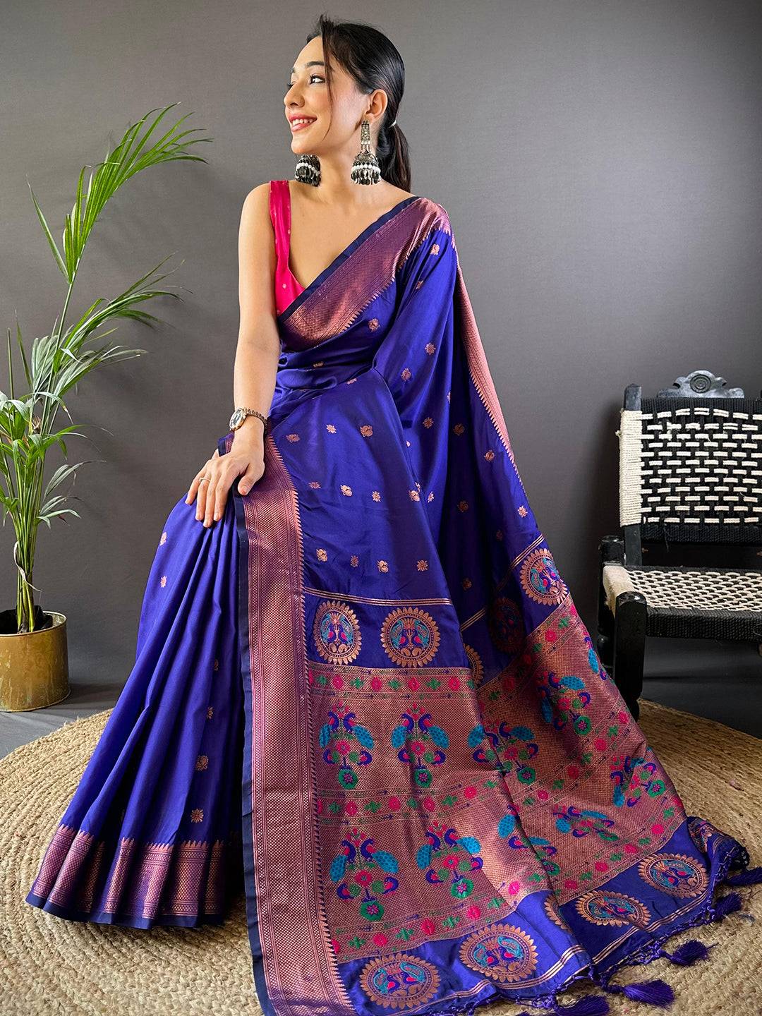 Amethyst Purple Copper Elegance Soft Silk Saree