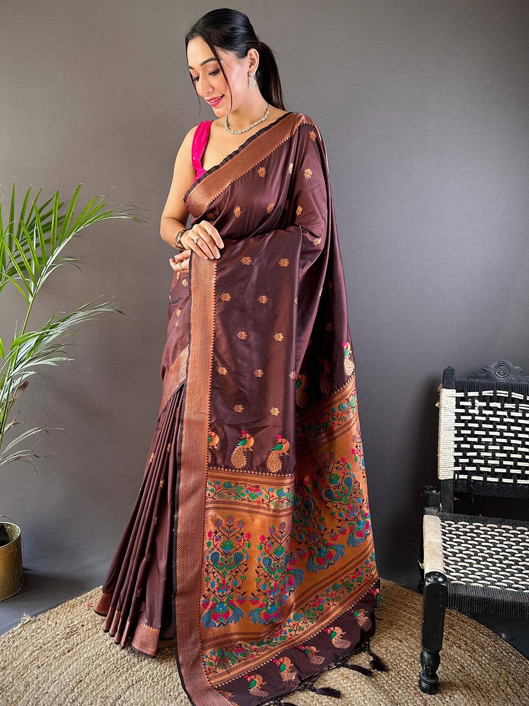 Copper Allure Soft Silk Brown Saree