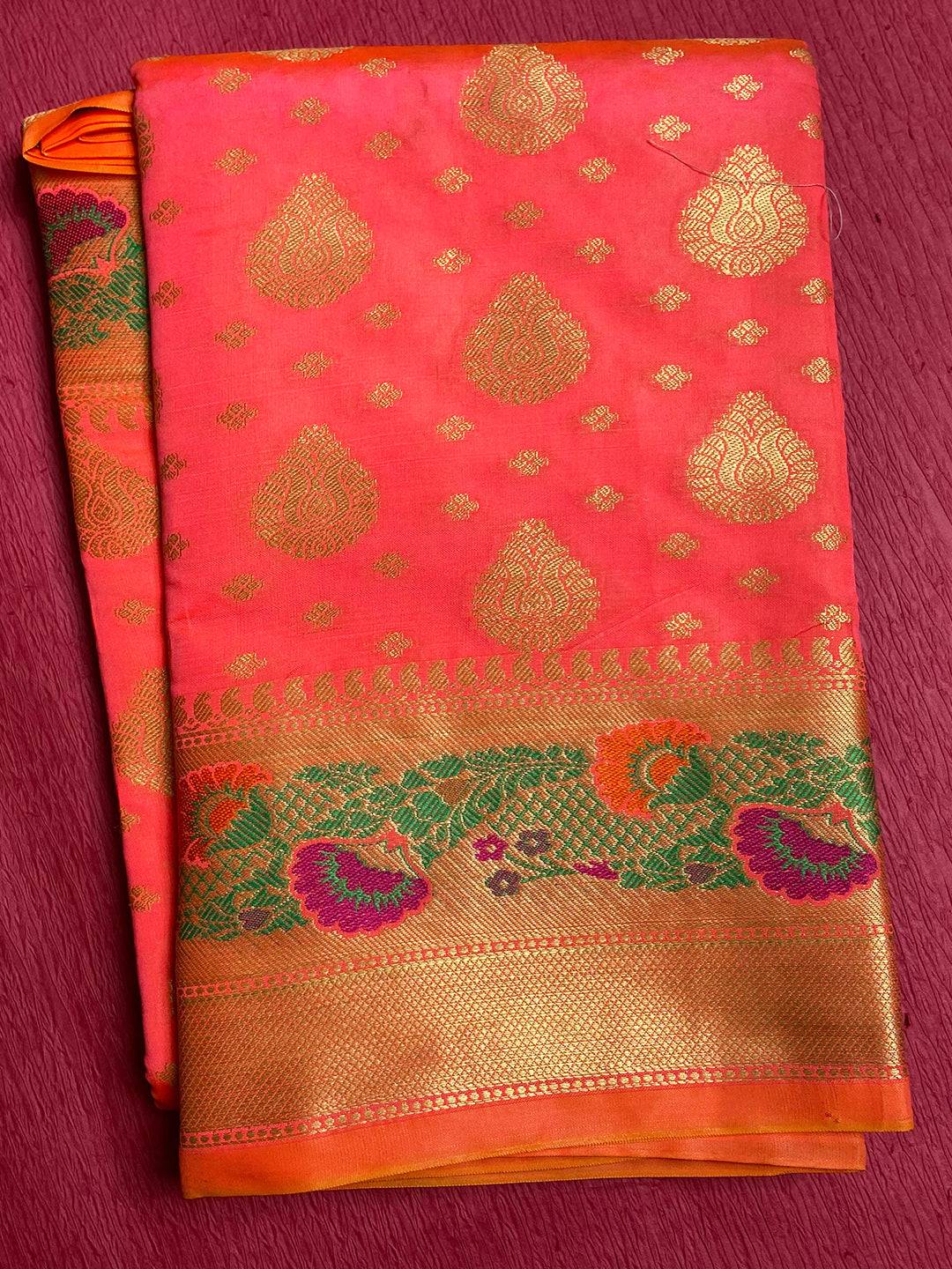 Radiant Peach Golden Motifs Saree