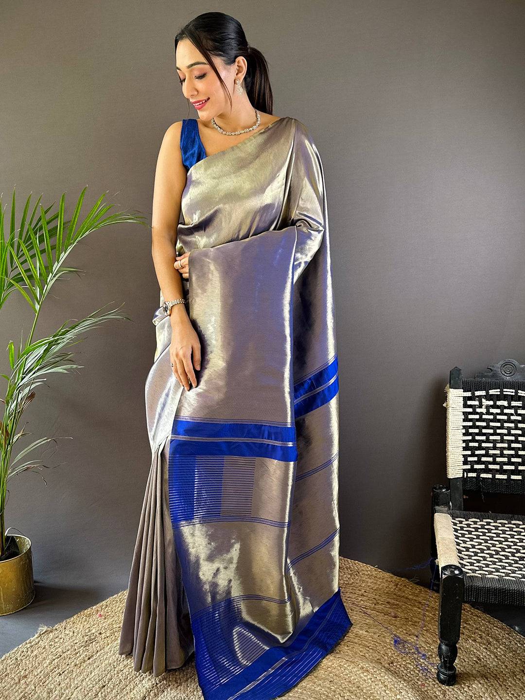 Silver Elegance Kanjivaram Saree