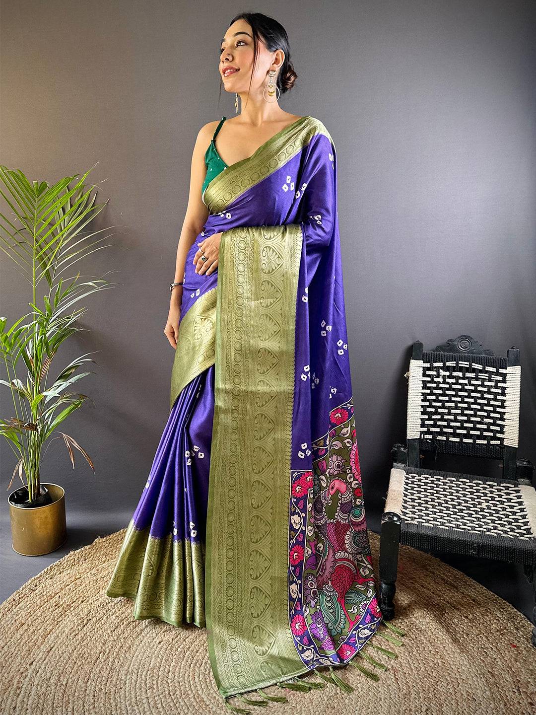 Kalamkari Bandhani Soft Silk Saree