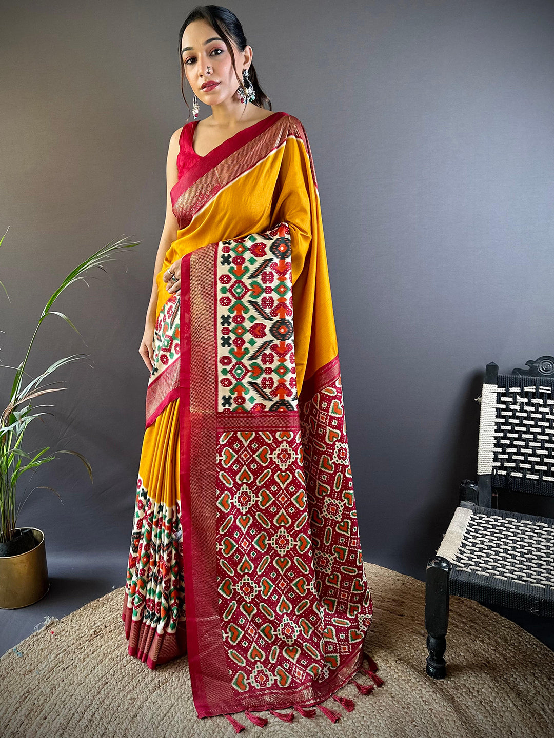 Yellow Patola Print Chanderi Saree