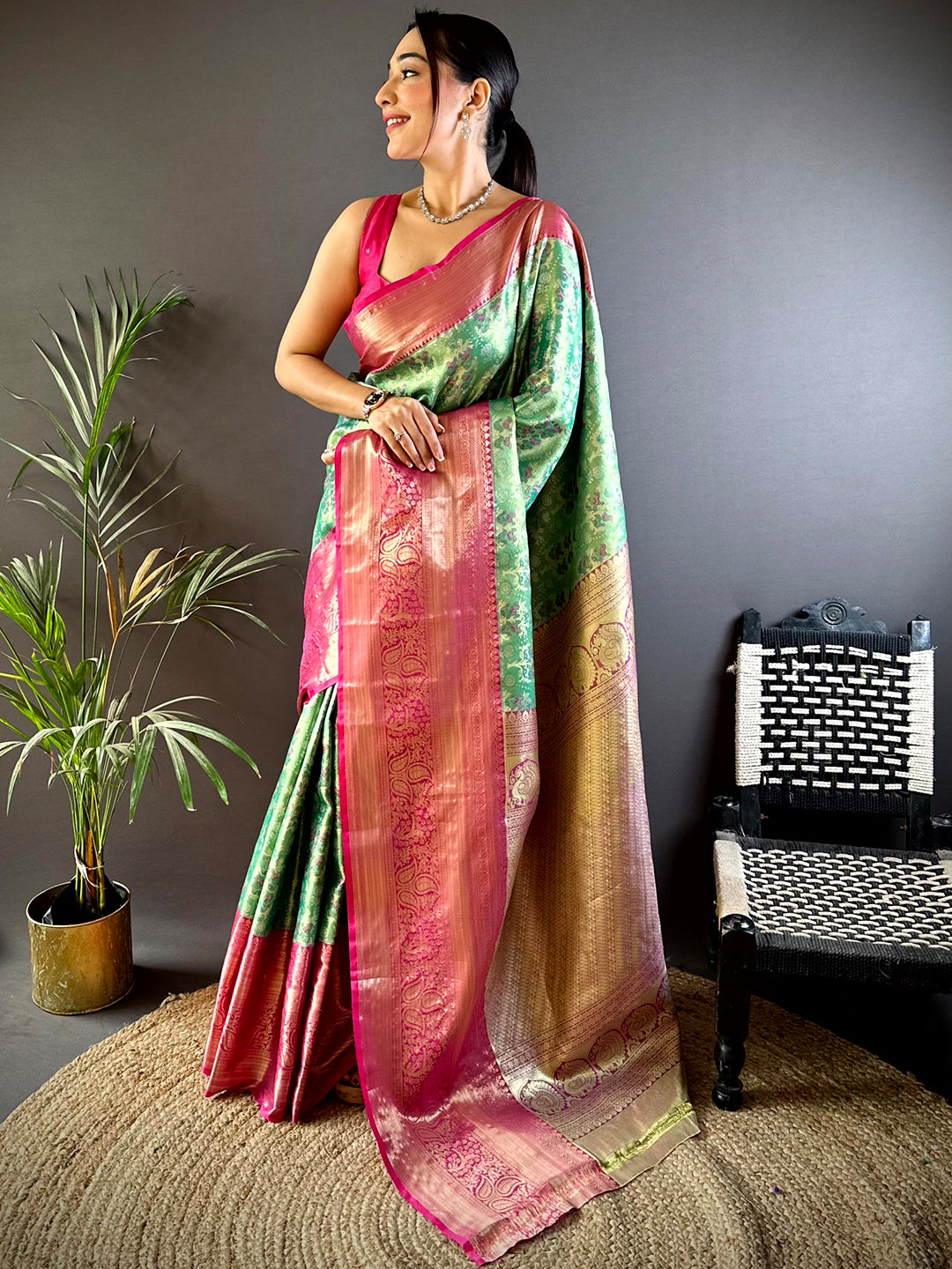 Fern Green Dharmavaram Silk Saree