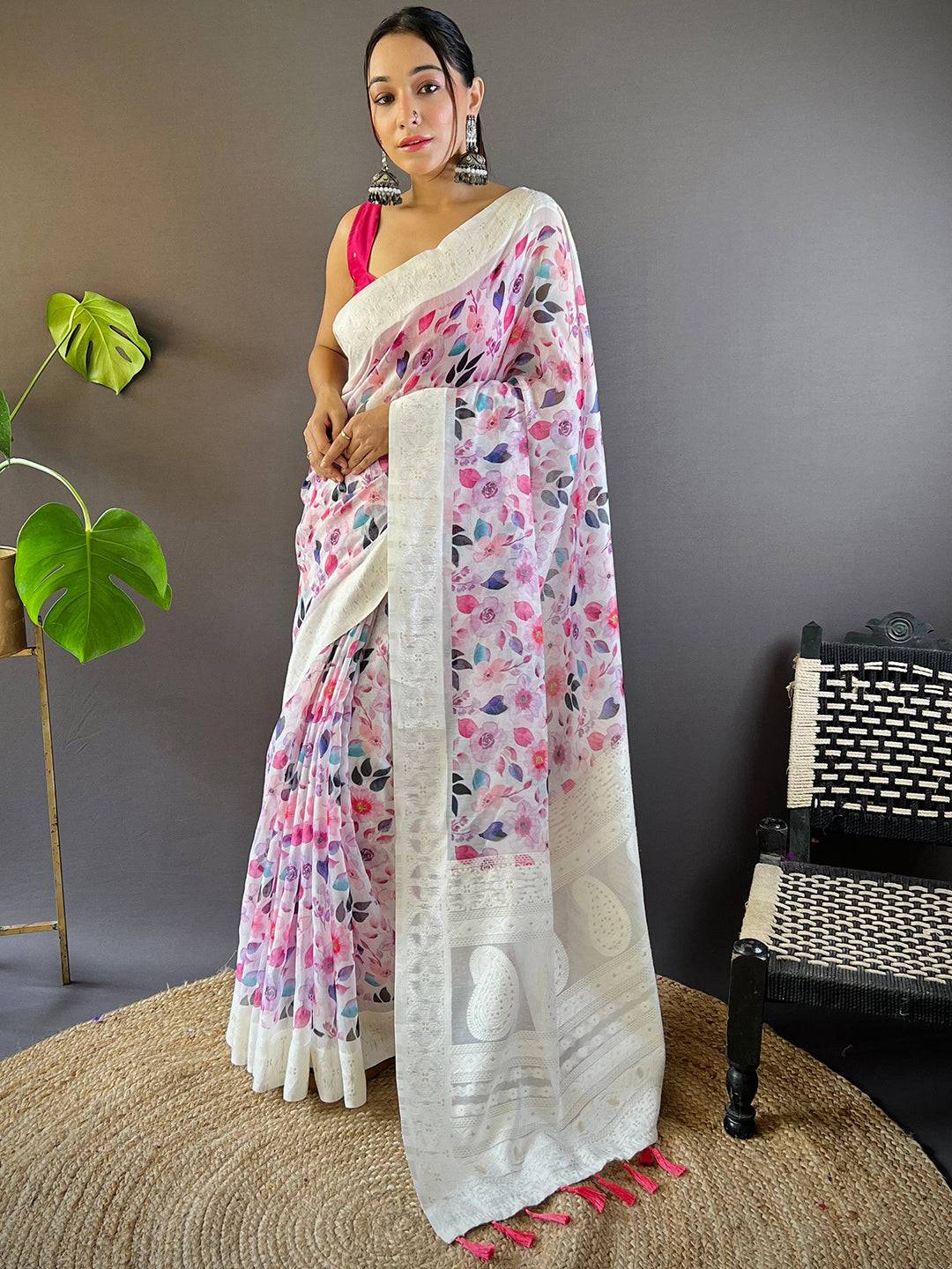 Radiant Lakhnavi Floral Print Saree