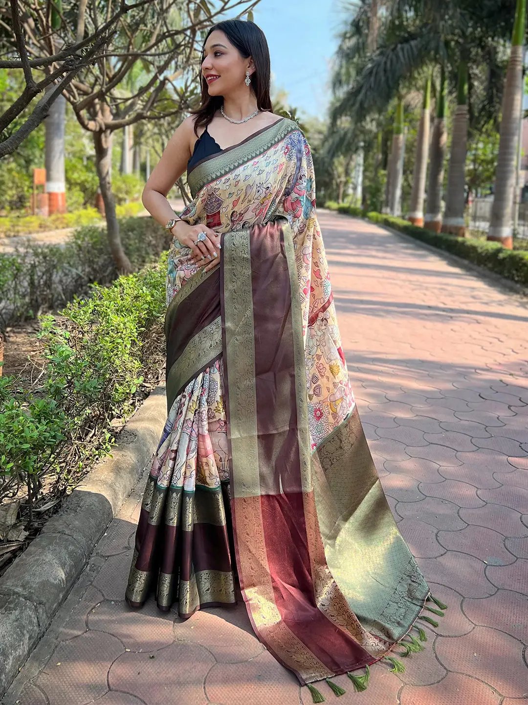  Light Green Colour Double Border Banarasi Silk Saree