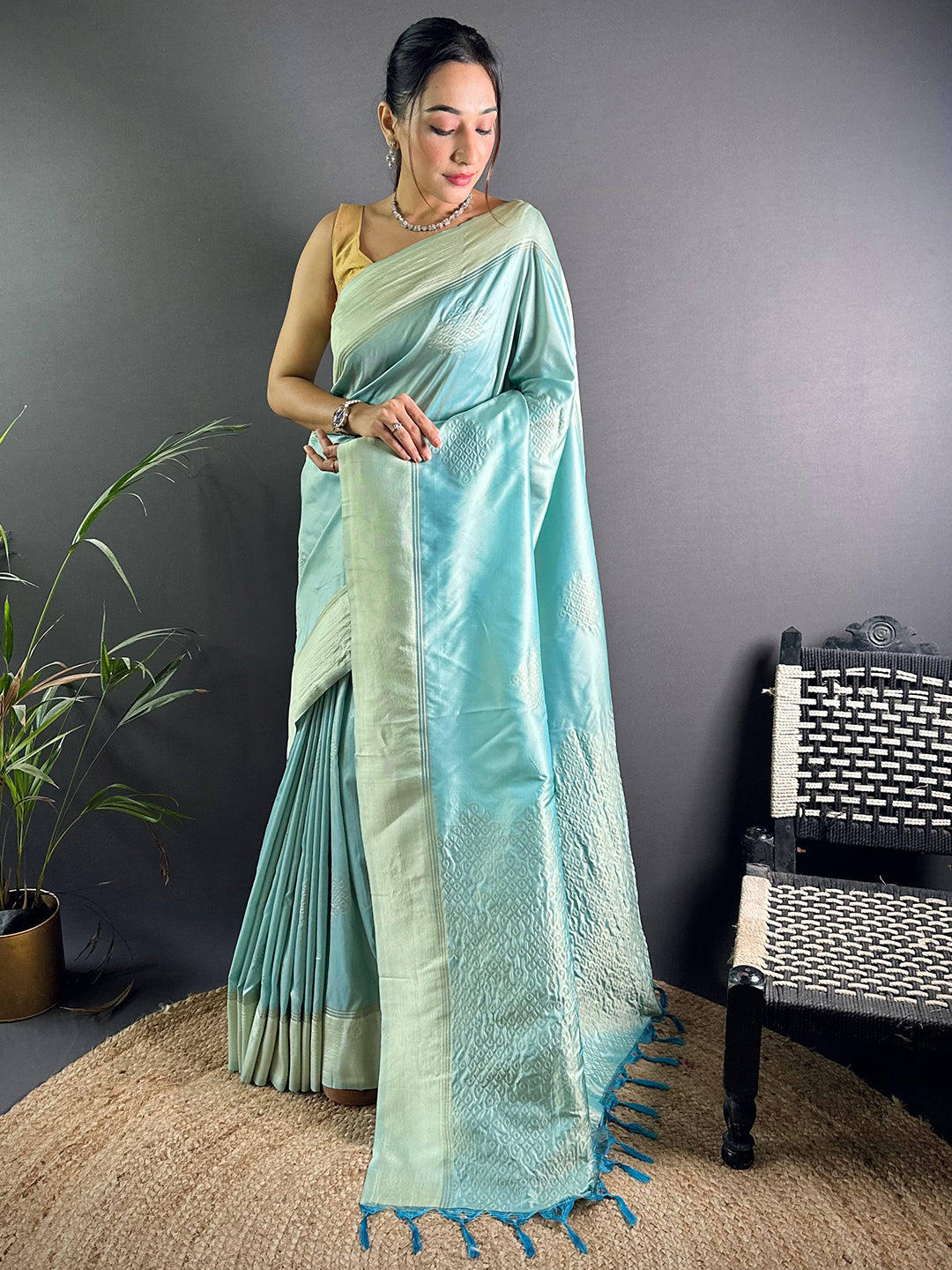 Aqua Kolam Silk Heritage Saree