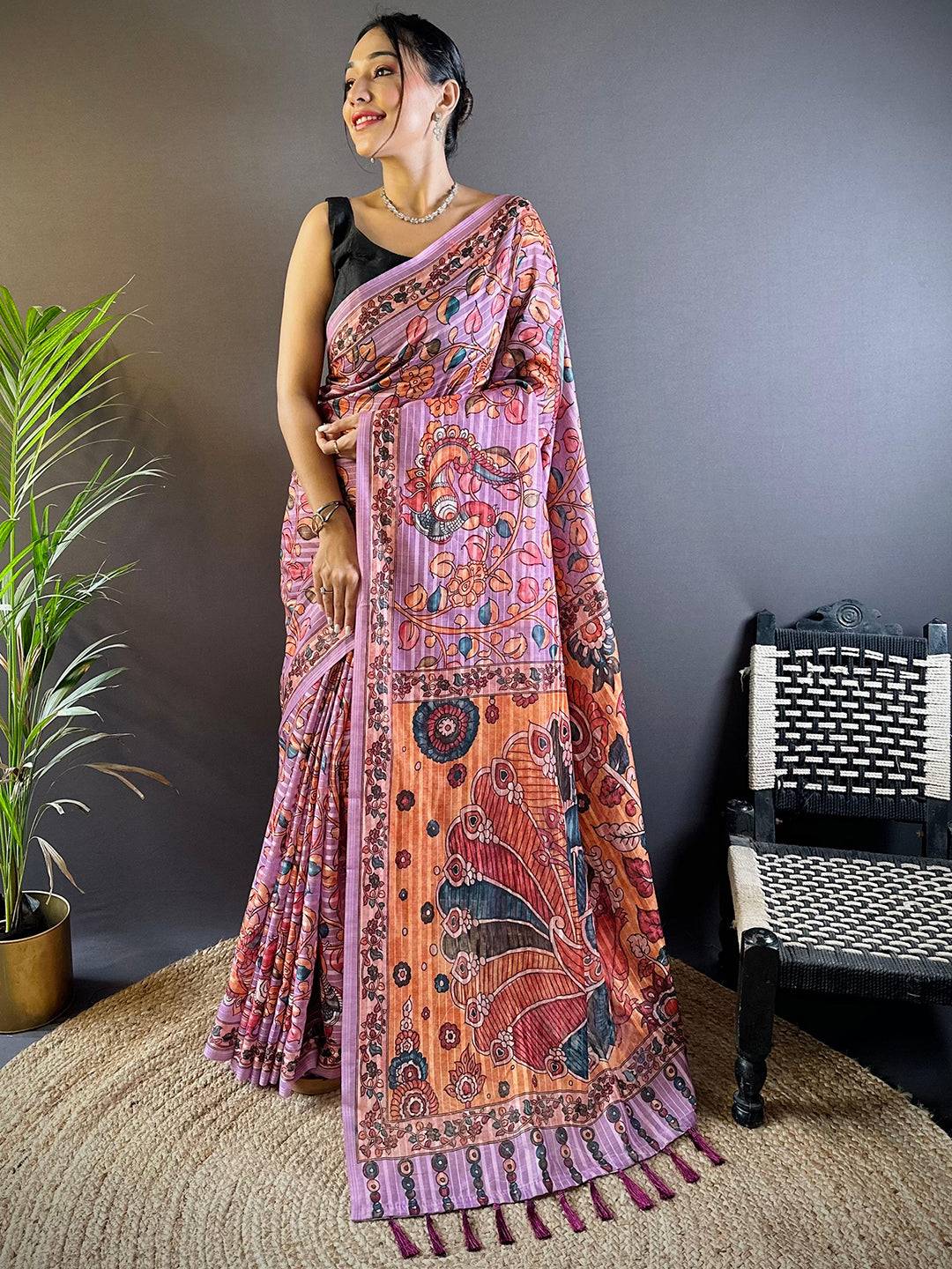 Blush Pink Kalamkari Saree