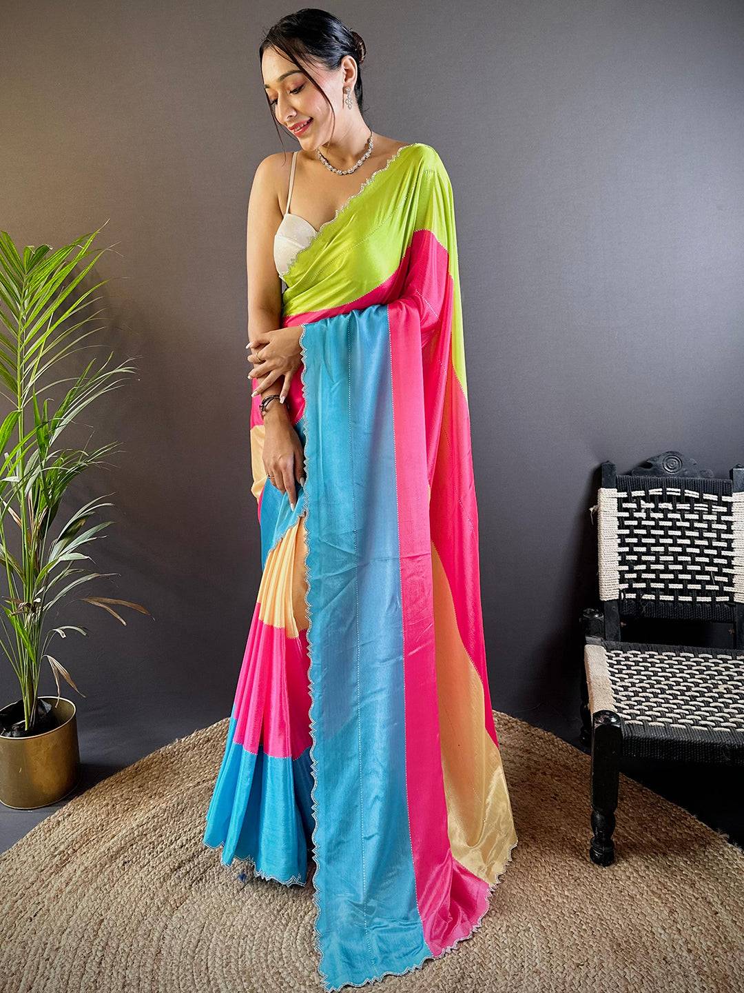 Vibrant Poly Chiffon Swaroki Work Saree