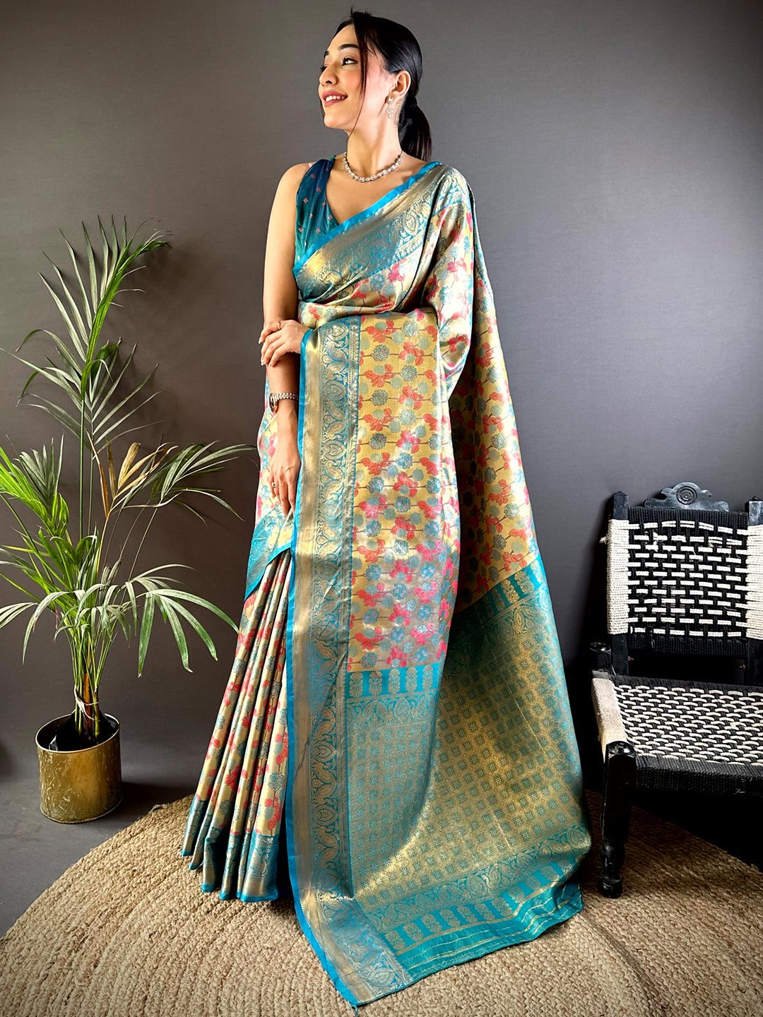 Serene Rama Floral Dharmavaram Silk Saree