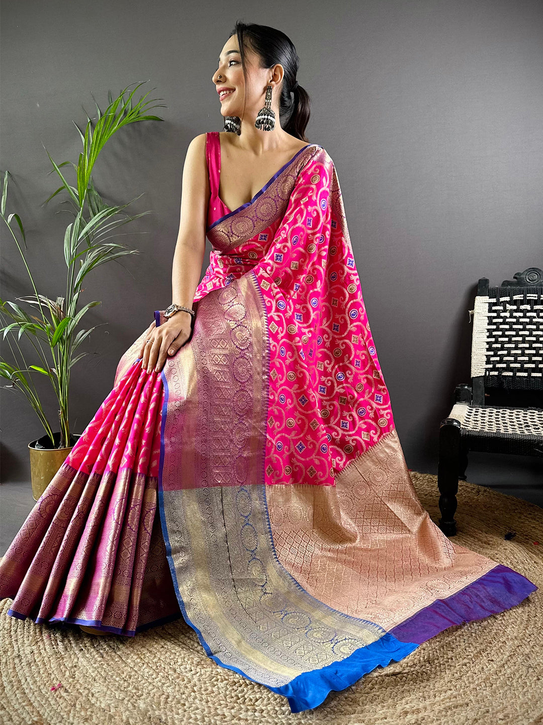 Magenta Minakari Ikkat Print Saree