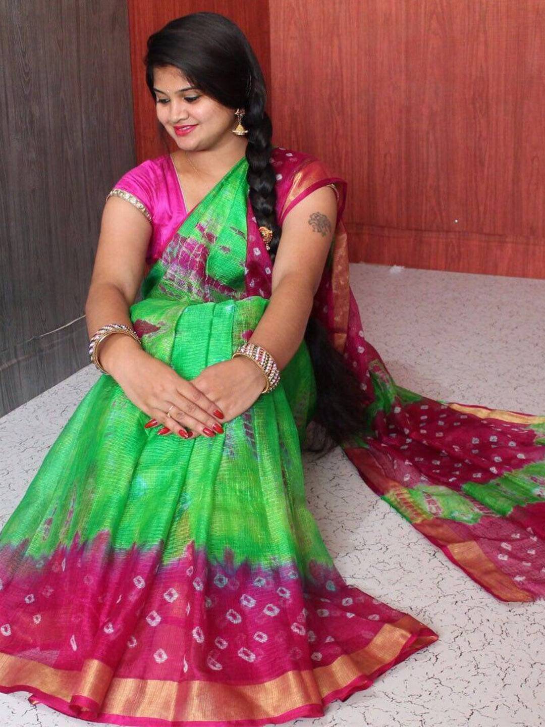 Green Kota Doriya Bandhej Saree