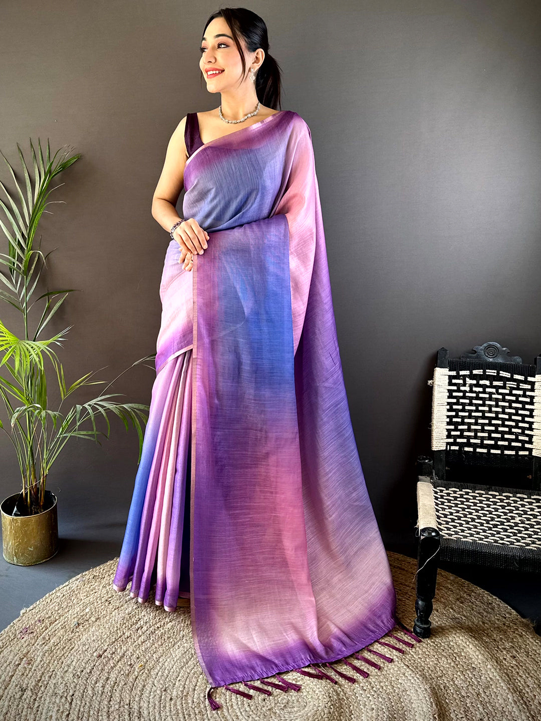 Purple Ombre Chanderi Tissue Saree