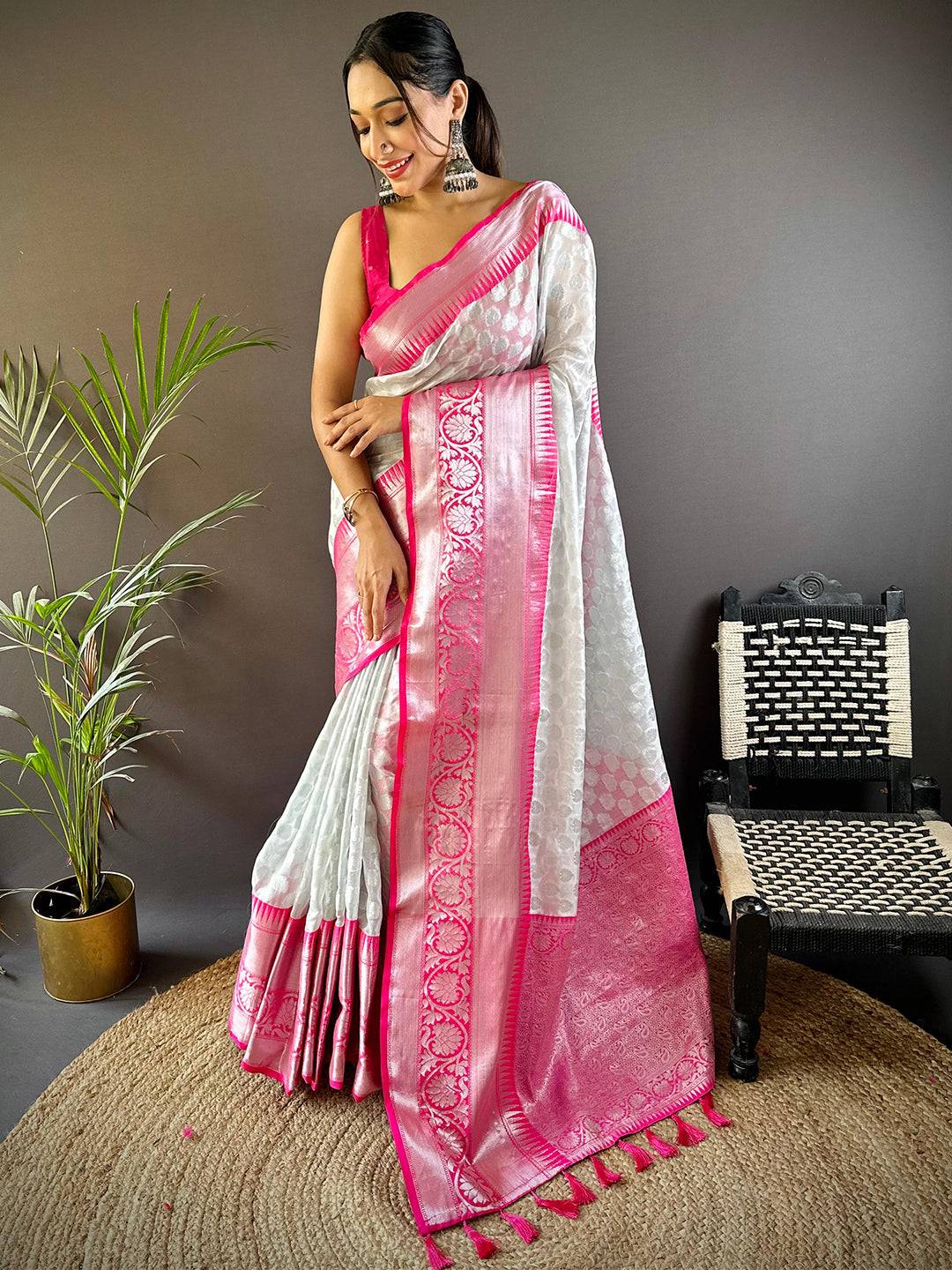 Silver Radiance Woven Silk Saree