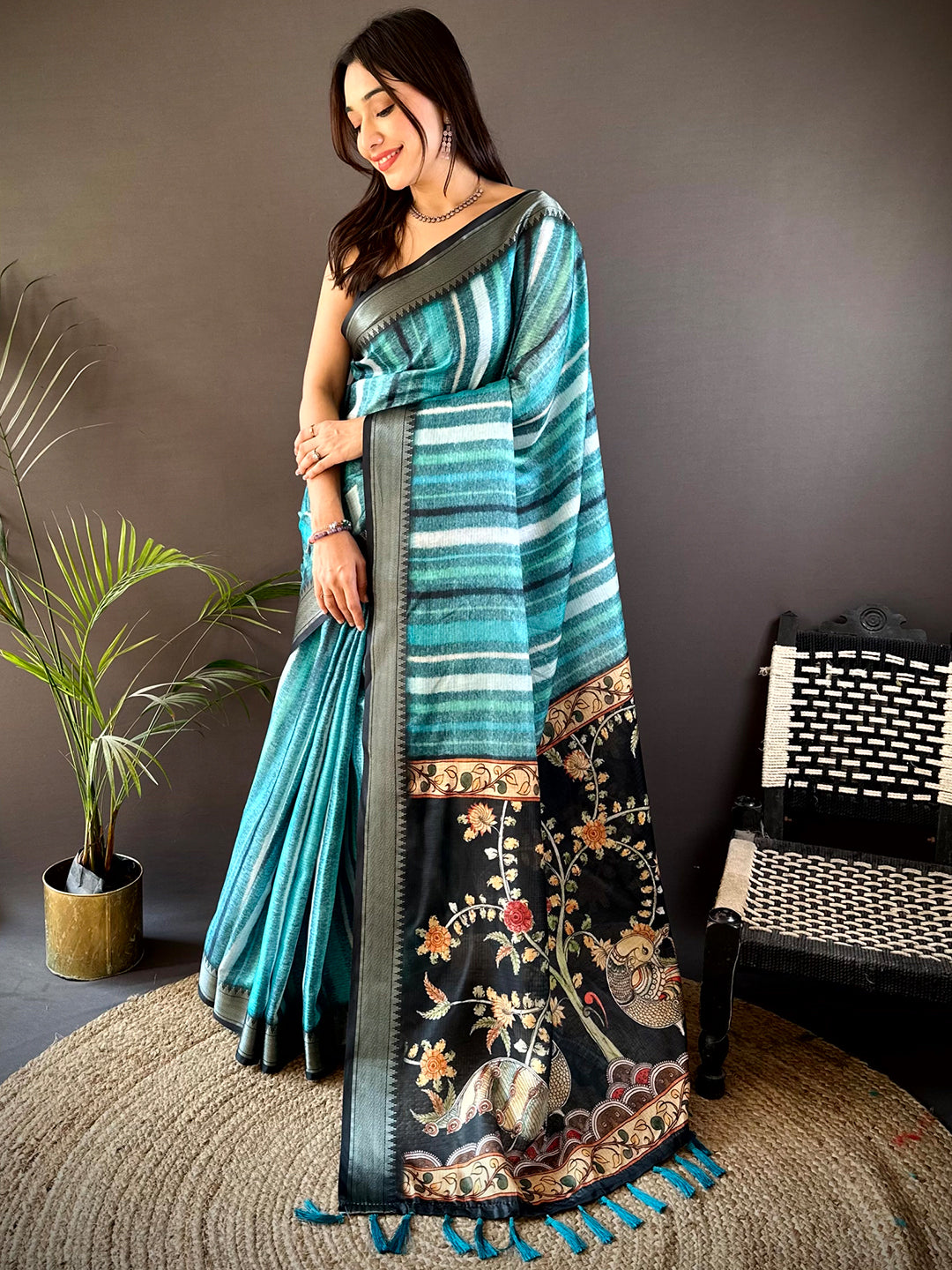 Blue Kota Doriya Stripe Print Saree