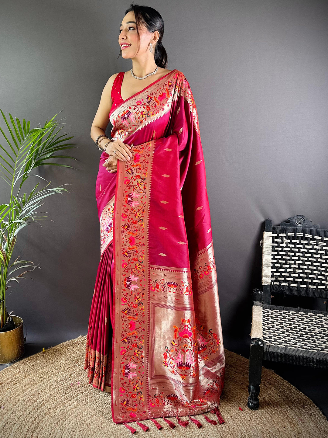 Wine Yevla Paithani Meenakari Saree