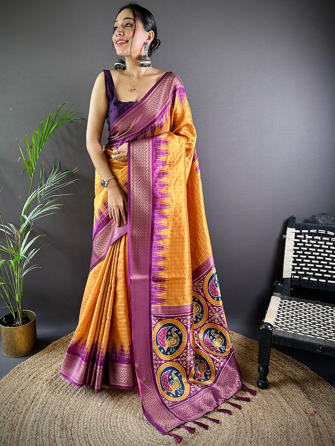 Desert Gold Chex Banarasi Silk Saree