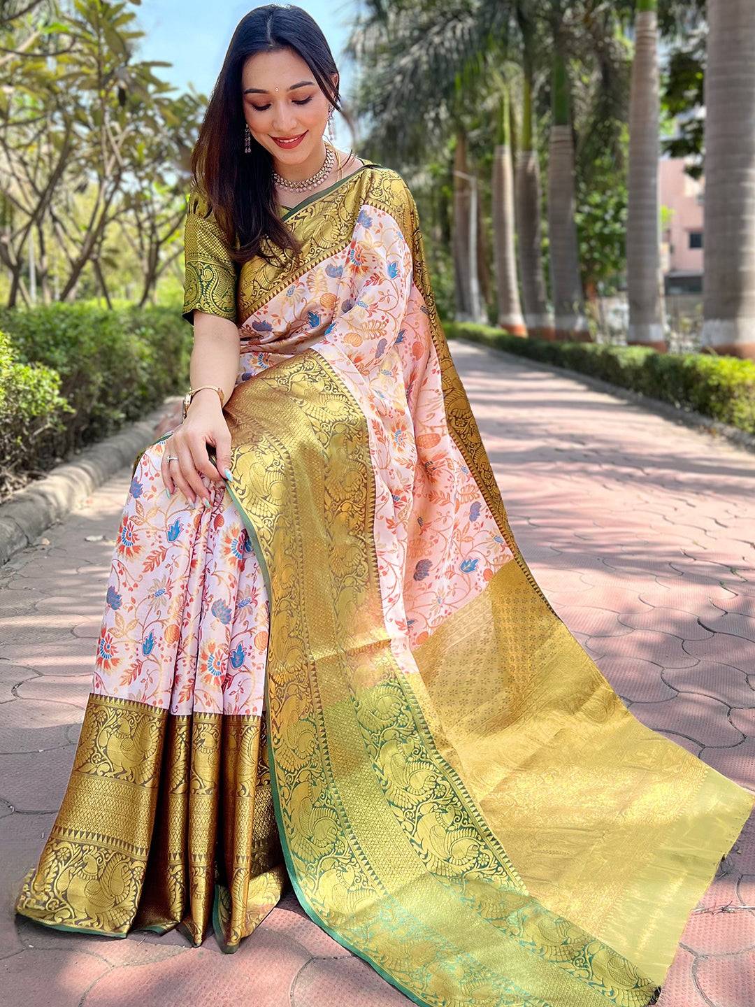 Chiku Colour Banarasi One Grm Tissue Silk Festive Wear Saree