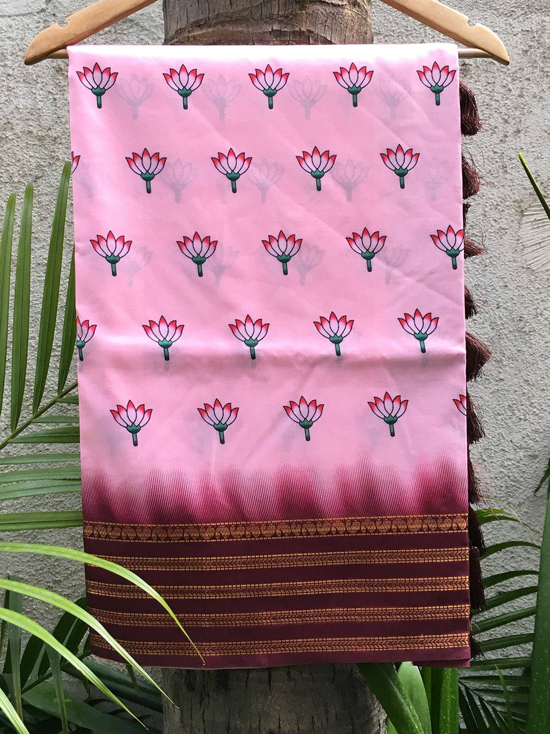 Pink 2 Ton Lotus Print Saree