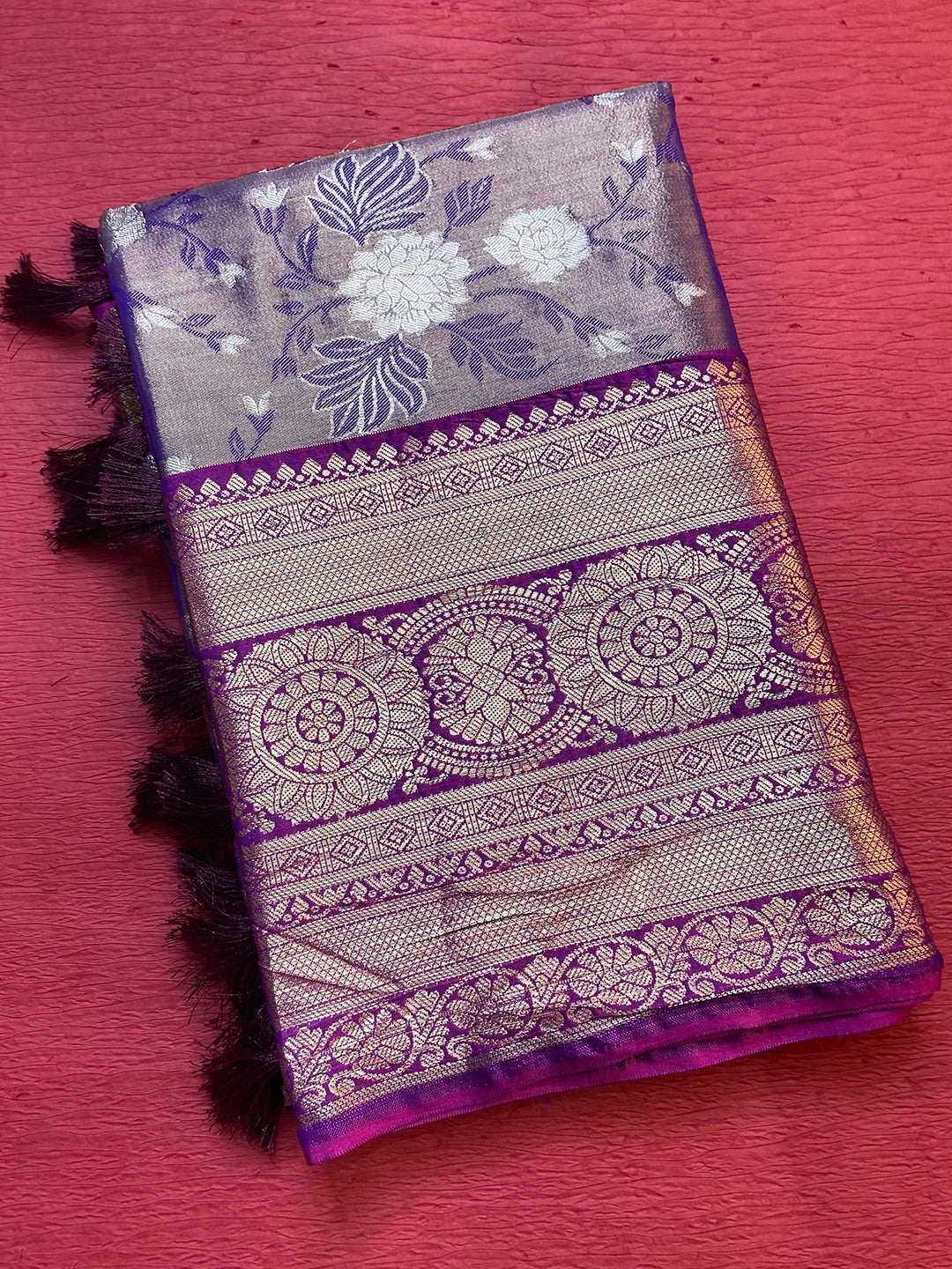 Purple One Gram Gold Tissue Silk Saree