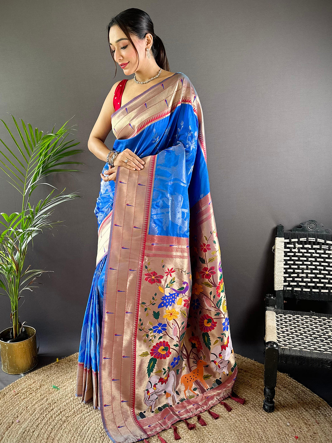 Royal Blue Paithani Silk Pichwai Woven Saree