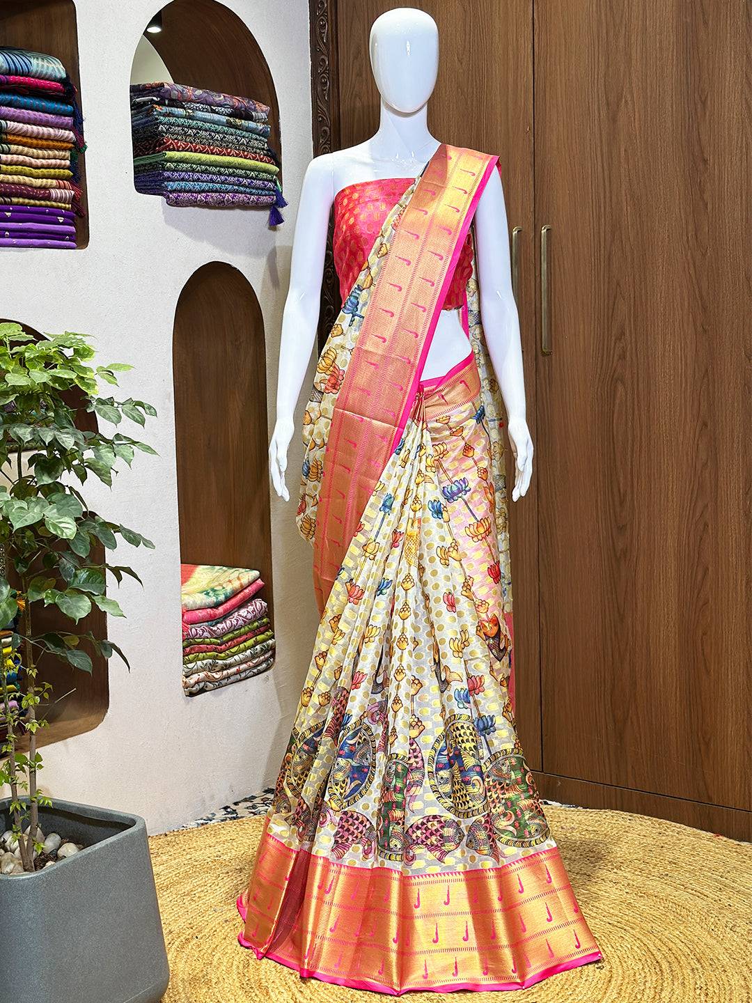 Vibrant Kalamkari Digital Print Saree